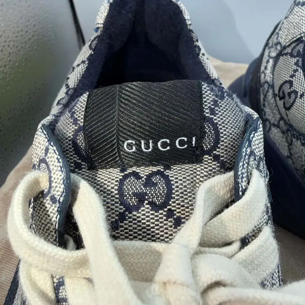 Gucci GG Rhyton Beige Blue Supreme Monogram Sneakers